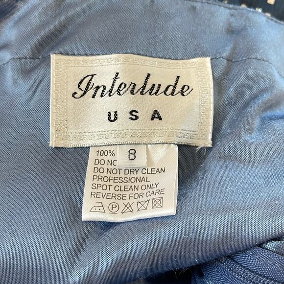 Interlude Couture Collection Strapless Beaded Silk Blue Mini Dress Size 8 - Picture 5 of 14